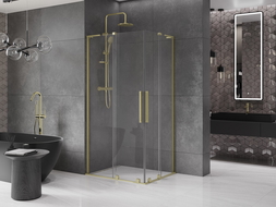Mexen Velar L Duo posuvná sprchová kabína 90 x 80 cm, priehľadná, brúsená zlatá - 871-090-080-02-03-55