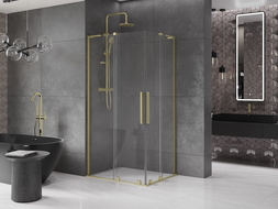Mexen Velar L Duo sprchový kút posuvný 100 x 90 cm, číry, zlatý kartáčovaný - 871-100-090-02-03-55