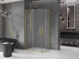 Mexen Velar L Duo sprchový kút so zasúvacími dverami 100 x 90 cm, matné sklo, kartáčované zlato - 871-100-090-02-33-55
