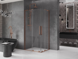 Mexen Velar L Duo sprchovací kút posuvný 90 x 80 cm, transparentný, ružové zlato - 871-090-080-02-03-60