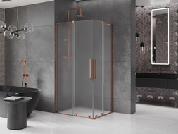 Mexen Velar L Duo sprchový kút posuvný 100 x 90 cm, matné sklo, ružové zlato - 871-100-090-02-33-60