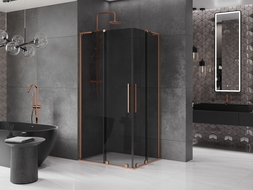 Mexen Velar L Duo sprchovací kút posuvný 100 x 90 cm, grafit, brúsená meď - 871-100-090-02-43-65