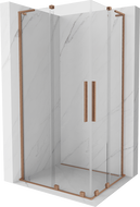 Mexen Velar L Duo posuvný sprchový kút 90 x 80 cm, číry, brúsená meď - 871-090-080-02-03-65
