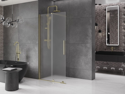 Mexen Velar sprchová stena posuvná Walk-in 100 x 200 cm, mliečna 8 mm, zlatá - 871-100-000-33-50