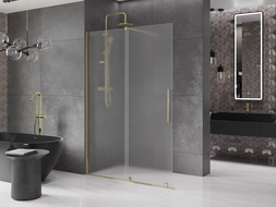 Mexen Velar posuvná sprchová zástena Walk-in 140 x 200 cm, mliečne 8 mm, zlatá - 871-140-000-33-50