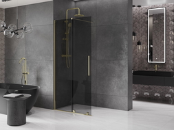 Mexen Velar sprchová stena posuvná Walk-in 100 x 200 cm, grafit 8 mm, zlatá - 871-100-000-43-50