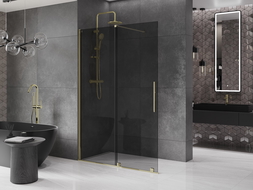 Mexen Velar posuvná sprchová stena Walk-in 130 x 200 cm, grafit 8 mm, zlatá - 871-130-000-43-50
