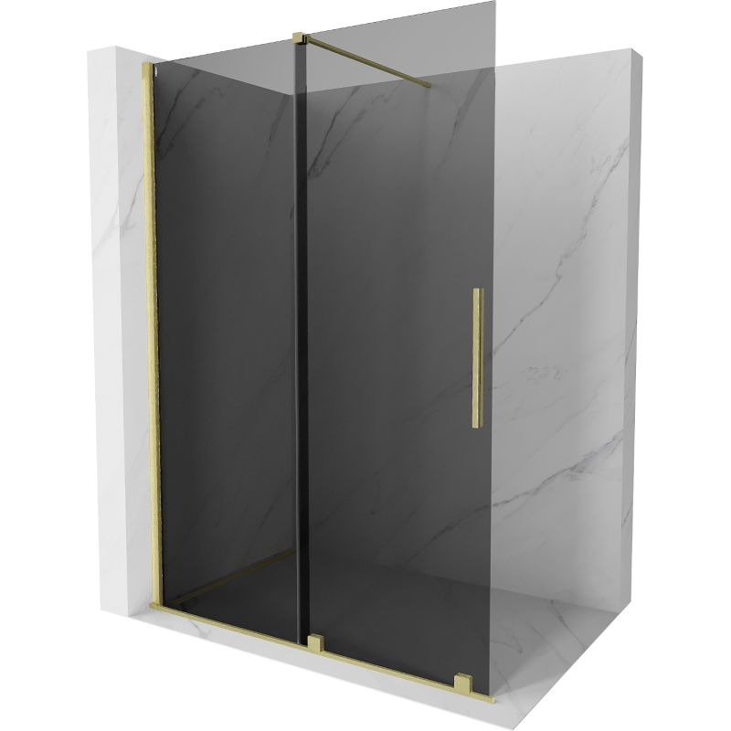 Mexen Velar sprchová stena posuvná Walk-in 160 x 200 cm, grafit 8 mm, brúsené zlato - 871-160-000-43-55