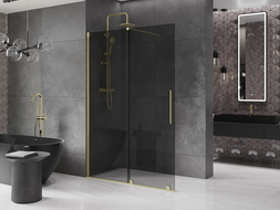 Mexen Velar sprchová stena posuvná Walk-in 160 x 200 cm, grafit 8 mm, brúsené zlato - 871-160-000-43-55