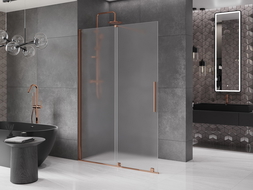 Mexen Velar posuvná sprchová stena Walk-in 140 x 200 cm, matné sklo 8 mm, ružové zlato - 871-140-000-33-60