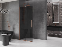 Mexen Velar sprchová stena posuvná Walk-in 85 x 200 cm, grafit 8 mm, ružové zlato - 871-085-000-43-60
