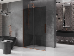 Mexen Velar sprchový panel posuvný Walk-in 150 x 200 cm, grafit 8 mm, ružové zlato - 871-150-000-43-60