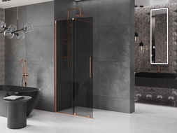Mexen Velar sprchová stena posuvná Walk-in 120 x 200 cm, grafit 8 mm, brúsená meď - 871-120-000-43-65