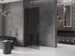 Mexen Velar sprchová zástena posuvná Walk-in 100 x 200 cm, grafit 8 mm, brúsená meď - 871-100-000-43-65