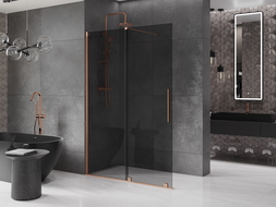 Mexen Velar sprchová stena pohyblivá Walk-in 130 x 200 cm, grafit 8 mm, brúsená meď - 871-130-000-43-65