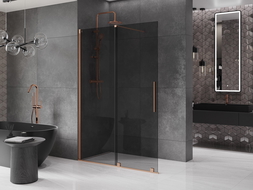 Mexen Velar sprchový zástena posuvná Walk-in 140 x 200 cm, grafit 8 mm, brúsená meď - 871-140-000-43-65