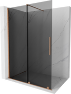Mexen Velar sprchový zástena posuvná Walk-in 140 x 200 cm, grafit 8 mm, brúsená meď - 871-140-000-43-65