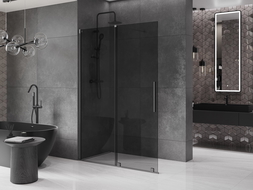 Mexen Velar sprchová stena posuvná Walk-in 130 x 200 cm, grafit 8 mm, kartáčovaný gun gray - 871-130-000-43-66
