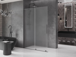 Mexen Velar sprchová stena posuvná Walk-in 140 x 200 cm, matné sklo 8 mm, gun metal - 871-140-000-33-95