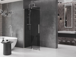 Mexen Velar sklenená oddeliteľná priečka Walk-in 70 x 200 cm, grafit 8 mm, kartáčovaný nikel - 871-070-000-43-97