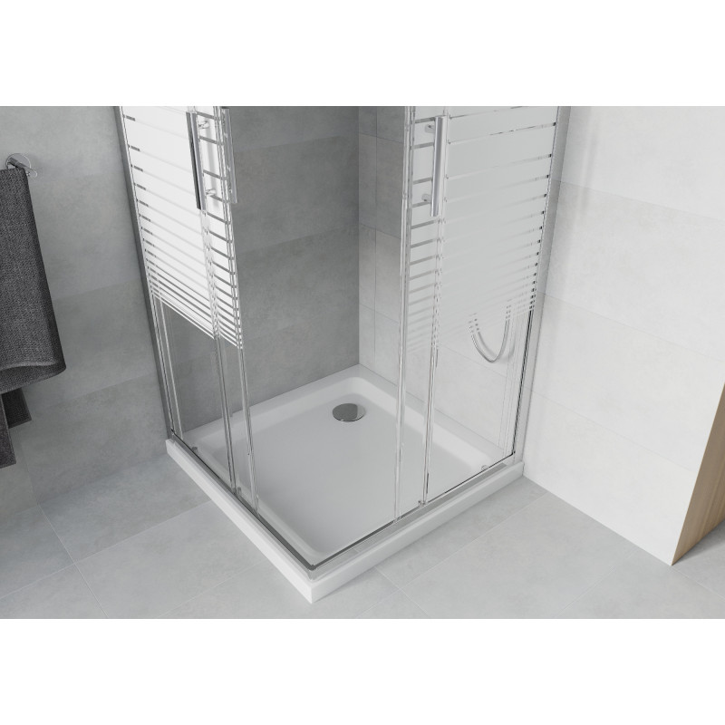 Mexen Rio štvorcová sprchová kabína 70 x 70 cm, biele pruhy, chróm + vanička Flat, biela - 860-070-070-01-20-4010