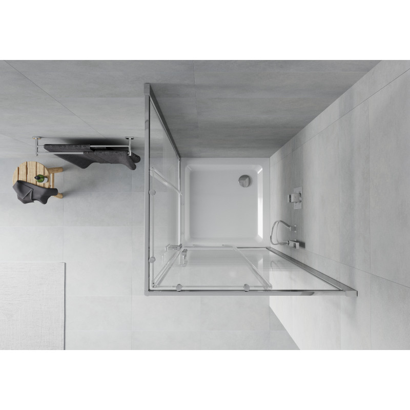 Mexen Rio štvorcová sprchová kabína 70 x 70 cm, biele pruhy, chróm + vanička Flat, biela - 860-070-070-01-20-4010