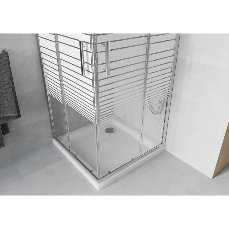 Mexen Rio štvorcová sprchová kabína 70 x 70 cm, biele pruhy, chróm + vanička Flat, biela - 860-070-070-01-20-4010