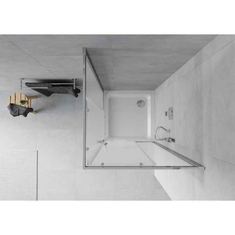 Mexen Rio štvorcový sprchovací kút 70 x 70 cm, mrazený, chróm + vanička Flat, biela - 860-070-070-01-30-4010