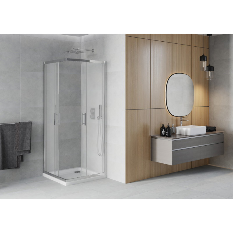 Mexen Rio štvorcový sprchovací kút 70 x 70 cm, mrazený, chróm + vanička Flat, biela - 860-070-070-01-30-4010