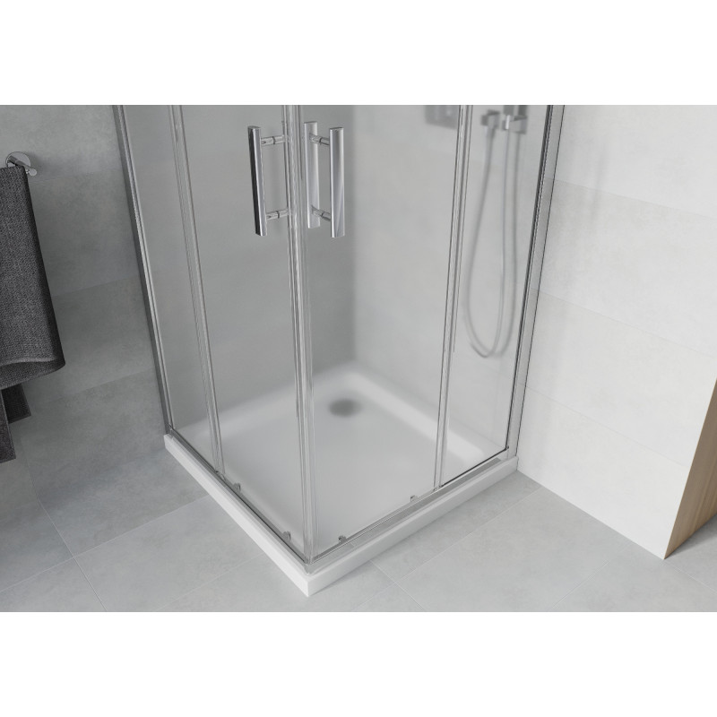 Mexen Rio štvorcový sprchovací kút 70 x 70 cm, mrazený, chróm + vanička Flat, biela - 860-070-070-01-30-4010