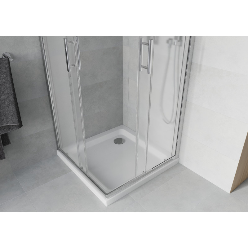 Mexen Rio štvorcová sprchová kabína 80 x 80 cm, matná, chróm + vanička Flat, biela - 860-080-080-01-30-4010