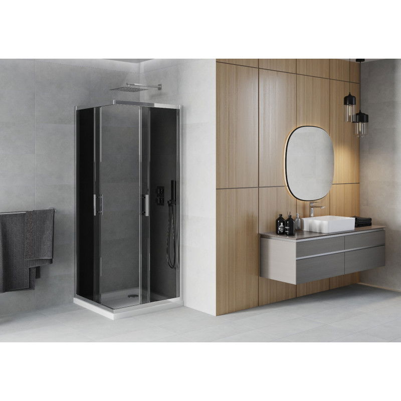 Mexen Rio štvorcový sprchový kút 70 x 70 cm, grafit, chróm + vanička Flat, biela - 860-070-070-01-40-4010