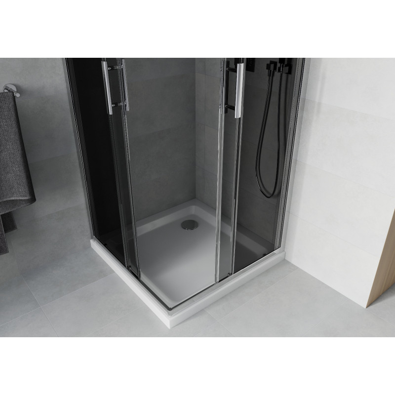 Mexen Rio štvorcová sprchová kabína 80 x 80 cm, grafitová, chróm + sprchová vanička Flat, biela - 860-080-080-01-40-4010