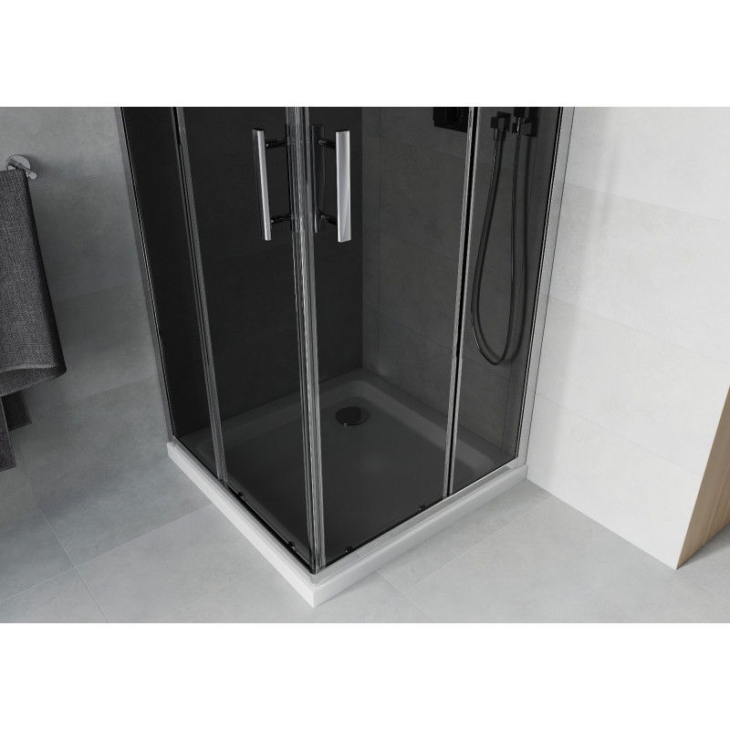 Mexen Rio štvorcová sprchová kabína 80 x 80 cm, grafit, chróm + vanička Flat, biela - 860-080-080-01-40-4010