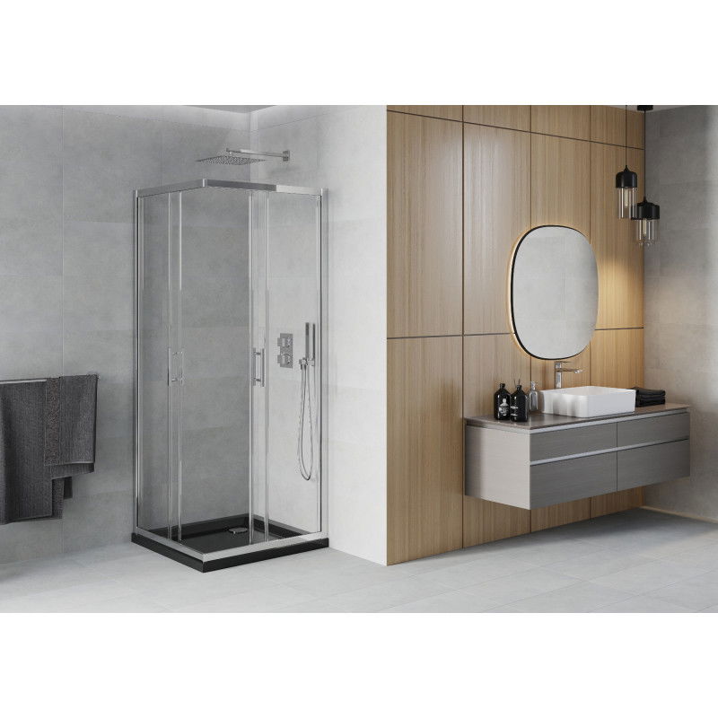 Mexen Rio sprchová kabína štvorcová 80 x 80 cm, transparentná, chróm + vanička Flat, čierna - 860-080-080-01-00-4070
