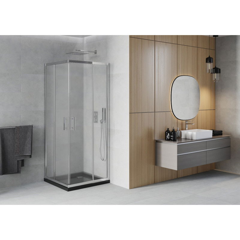 Mexen Rio štvorcový sprchový kút 80 x 80 cm, matný, chróm + vanička Flat, čierny - 860-080-080-01-30-4070