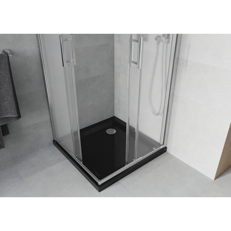 Mexen Rio štvorcová sprchová kabína 80 x 80 cm, námraza, chróm + sprchová vanička Flat, čierna - 860-080-080-01-30-4070