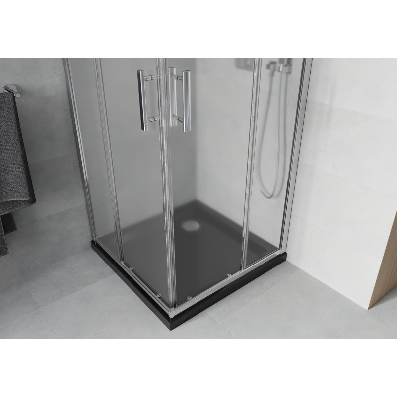 Mexen Rio štvorcový sprchovací kút 90 x 90 cm, mliečny, chróm + plytká vanička, čierna - 860-090-090-01-30-4070