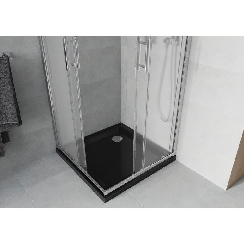 Mexen Rio štvorcový sprchový kút 90 x 90 cm, matný, chróm + vanička Flat, čierny - 860-090-090-01-30-4070
