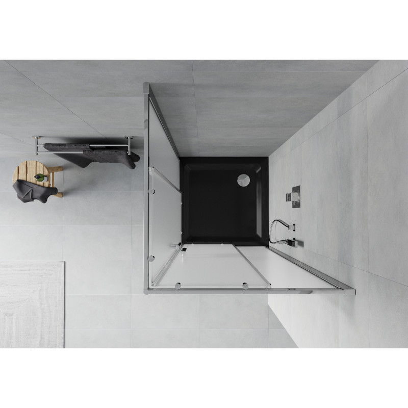 Mexen Rio štvorcový sprchovací kút 90 x 90 cm, mliečny, chróm + plytká vanička, čierna - 860-090-090-01-30-4070