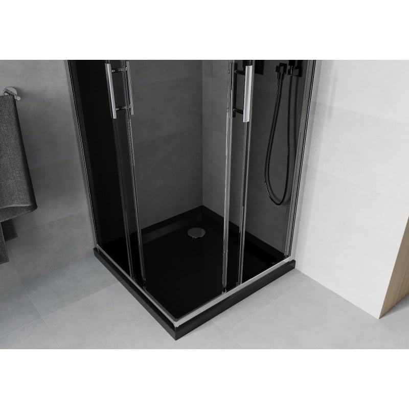 Mexen Rio štvorcová sprchová kabína 80 x 80 cm, grafit, chróm + sprchová vanička Flat, čierna - 860-080-080-01-40-4070