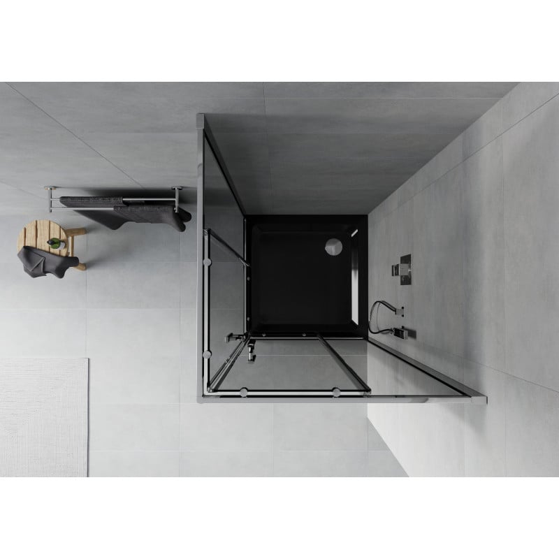 Mexen Rio štvorcová sprchová kabína 80 x 80 cm, grafit, chróm + sprchová vanička Flat, čierna - 860-080-080-01-40-4070