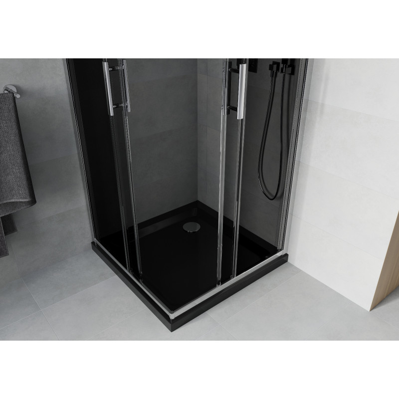 Mexen Rio štvorcová sprchová kabína 90 x 90 cm, grafit, chróm + sprchová vanička Flat, čierna - 860-090-090-01-40-4070