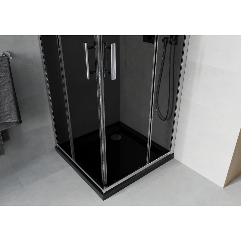Mexen Rio štvorcová sprchová kabína 90 x 90 cm, grafit, chróm + sprchová vanička Flat, čierna - 860-090-090-01-40-4070