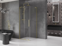 Mexen Velar L posuvná sprchová kabína 90 x 90 cm, transparentná, zlatá kartáčovaná - 871-090-090-03-55