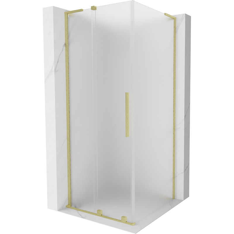 Mexen Velar L sprchovací kút posuvný 90 x 90 cm, matné sklo, zlaté kefovanie - 871-090-090-33-55