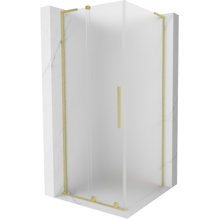 Mexen Velar L sprchovací kút posuvný 90 x 90 cm, matné sklo, zlaté kefovanie - 871-090-090-33-55