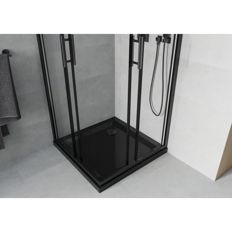 Mexen Rio štvorcový sprchovací kút 90 x 90 cm, transparentný, čierny + plochá vanička, čierna - 860-090-090-70-00-4070B