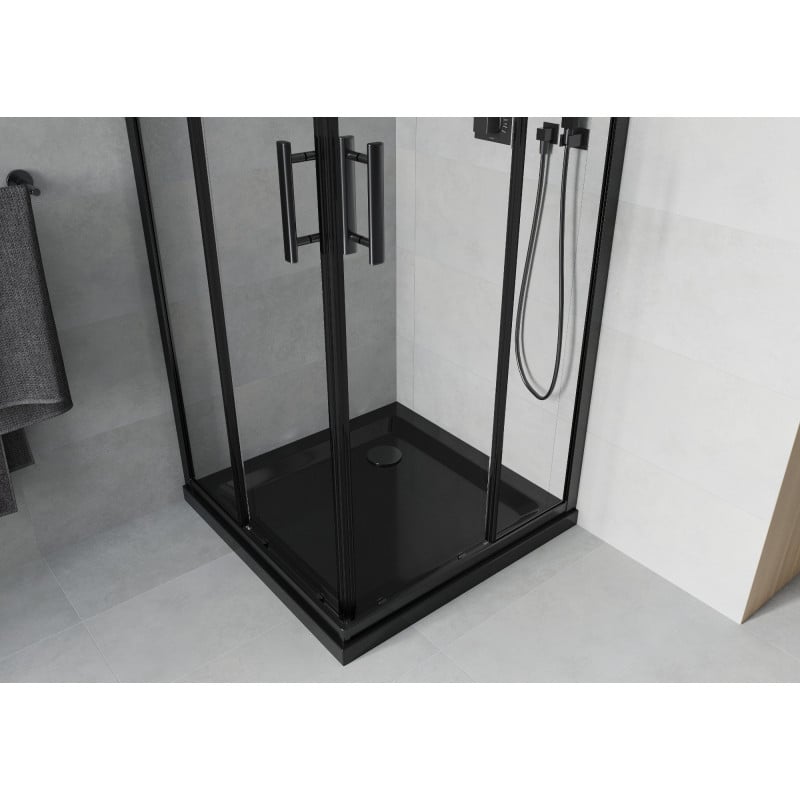 Mexen Rio štvorcový sprchovací kút 90 x 90 cm, transparentný, čierny + plochá vanička, čierna - 860-090-090-70-00-4070B
