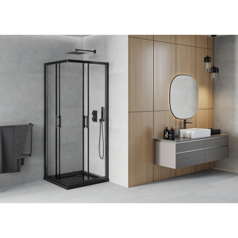 Mexen Rio štvorcový sprchovací kút 90 x 90 cm, transparentný, čierny + plochá vanička, čierna - 860-090-090-70-00-4070B
